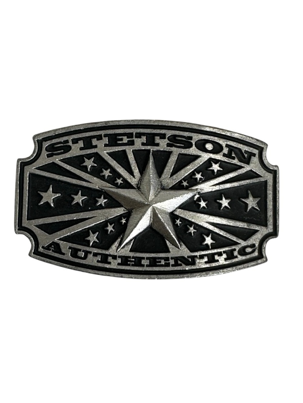 Stetson Silver and Black Starburst Western Belt Buckle Western Americana Rustic